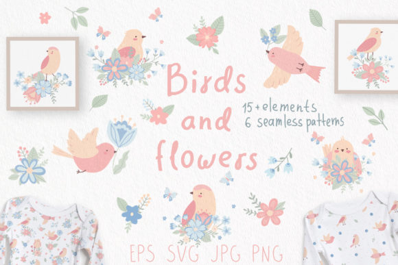 Birds and Flowers Graphics and Illustrations for Editorial Use