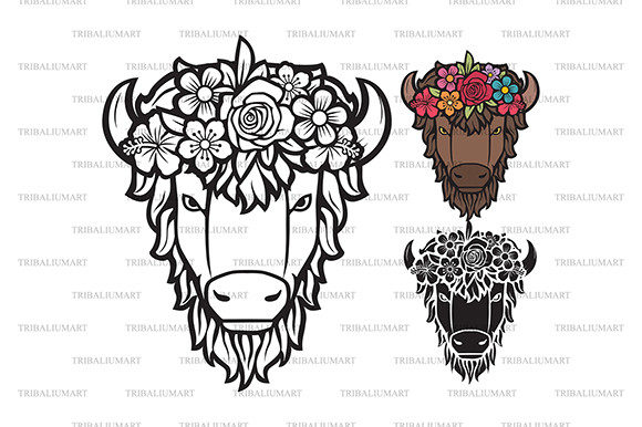 Bison Head with Flowers Graphics & Illustrations Review