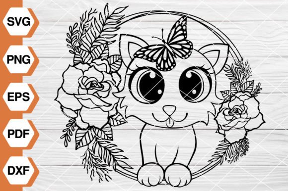 Cute Cat with Flowers SVG: Graphics and Illustrations for Branding