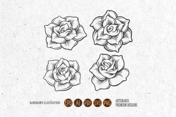 Flowers Set Rose Flowers Silhouette: Premium Graphics for Editorial Design