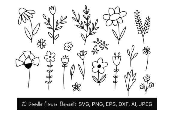 Flowers SVG, Hand Drawn, Doodle for Graphics and Illustrations