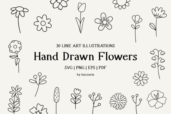Hand Drawn Flowers Line Art Graphics and Illustrations Review