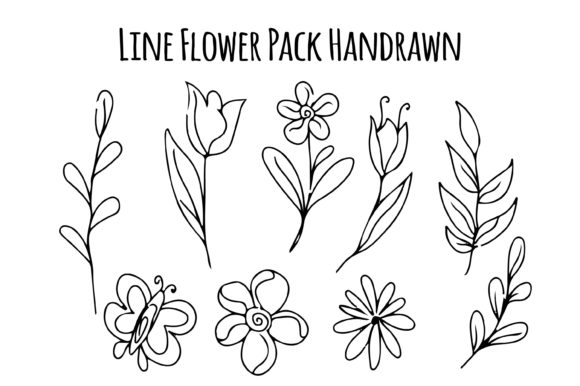Line Flowers Set Hand Drawn Boho Graphics Freebies