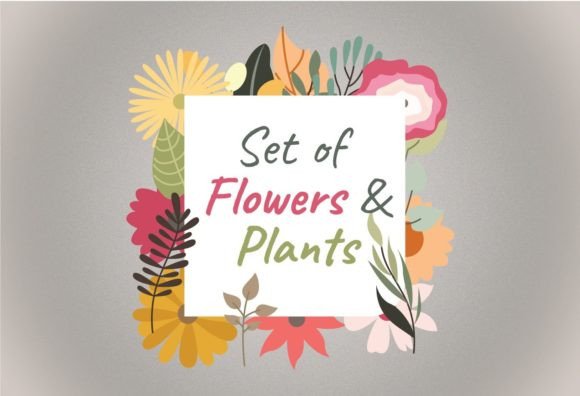 Set of Flowers and Plants: Graphics and Illustrations for Local Business Branding