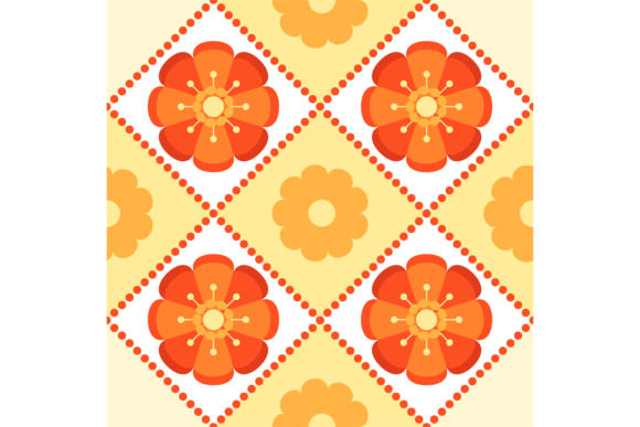 Square Tiles with Red Flowers. Decorativ
