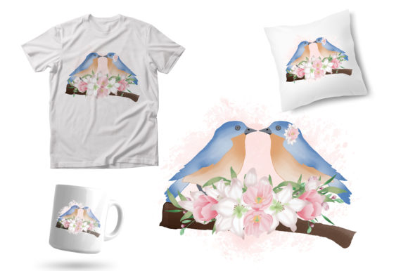 Watercolor Bird and Flowers Graphics for Illustrations
