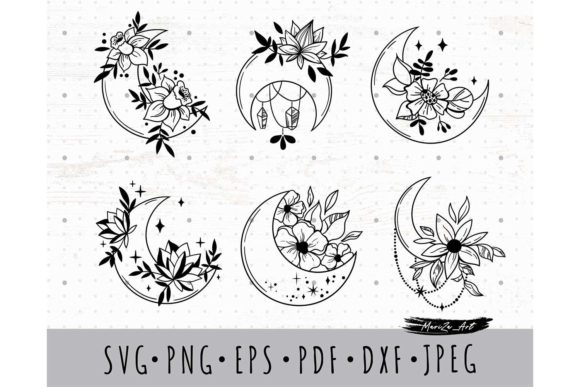 Witchy Moon Flowers SVG PNG Bundle for Graphics and Illustrations