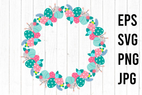 Wreath with Easter Eggs and Flowers SVG Graphics